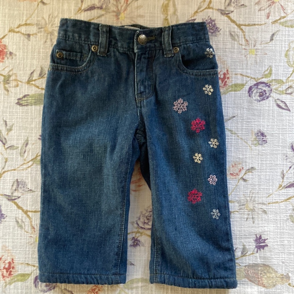 Koala Kids 12M Cotton Lined Jeans with Snowflake Embroidery